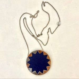 Navy Blue Leather Sunburst Necklace